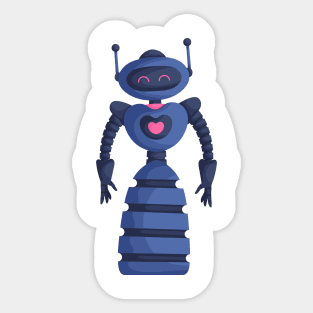 Dark Blue Cute Girl Robot Sticker